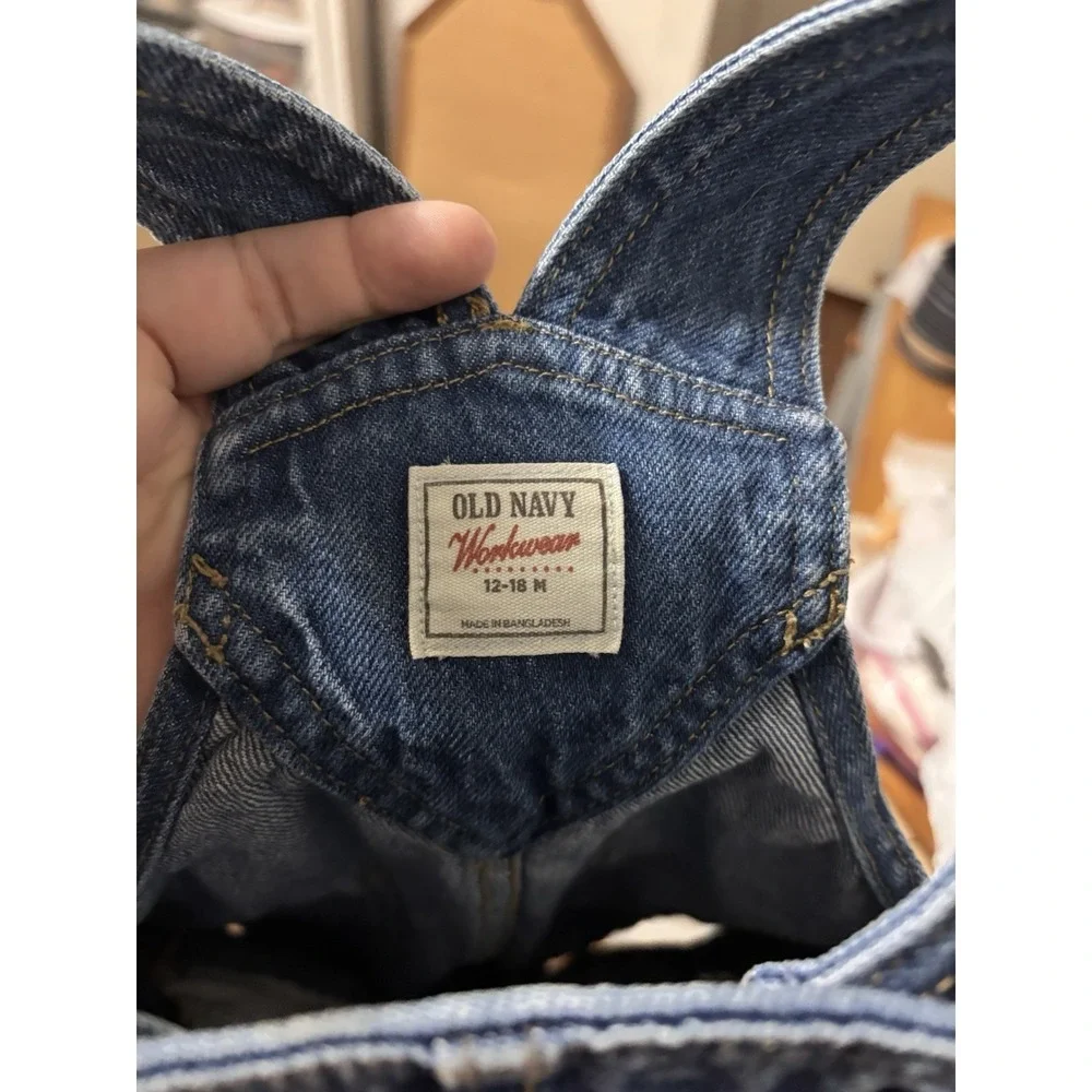 Old Navy Workwear Jean‎ Shortalls Baby 12-18 Months Washed Denim Y2K